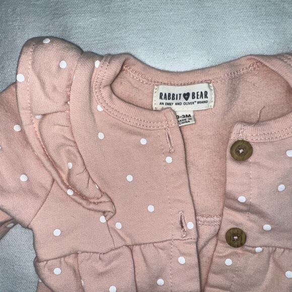 Rabbit + Bear Baby Girl Long Sleeve Polka Dot Ruffle Romper - 0-3 Months - Picture 7 of 8